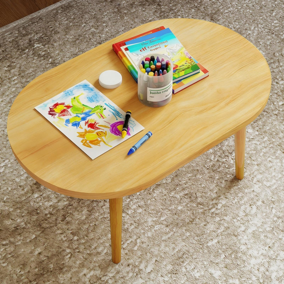Oval Coffee Table Natural 19.7"D x 31.5"W x 16"H I54014
