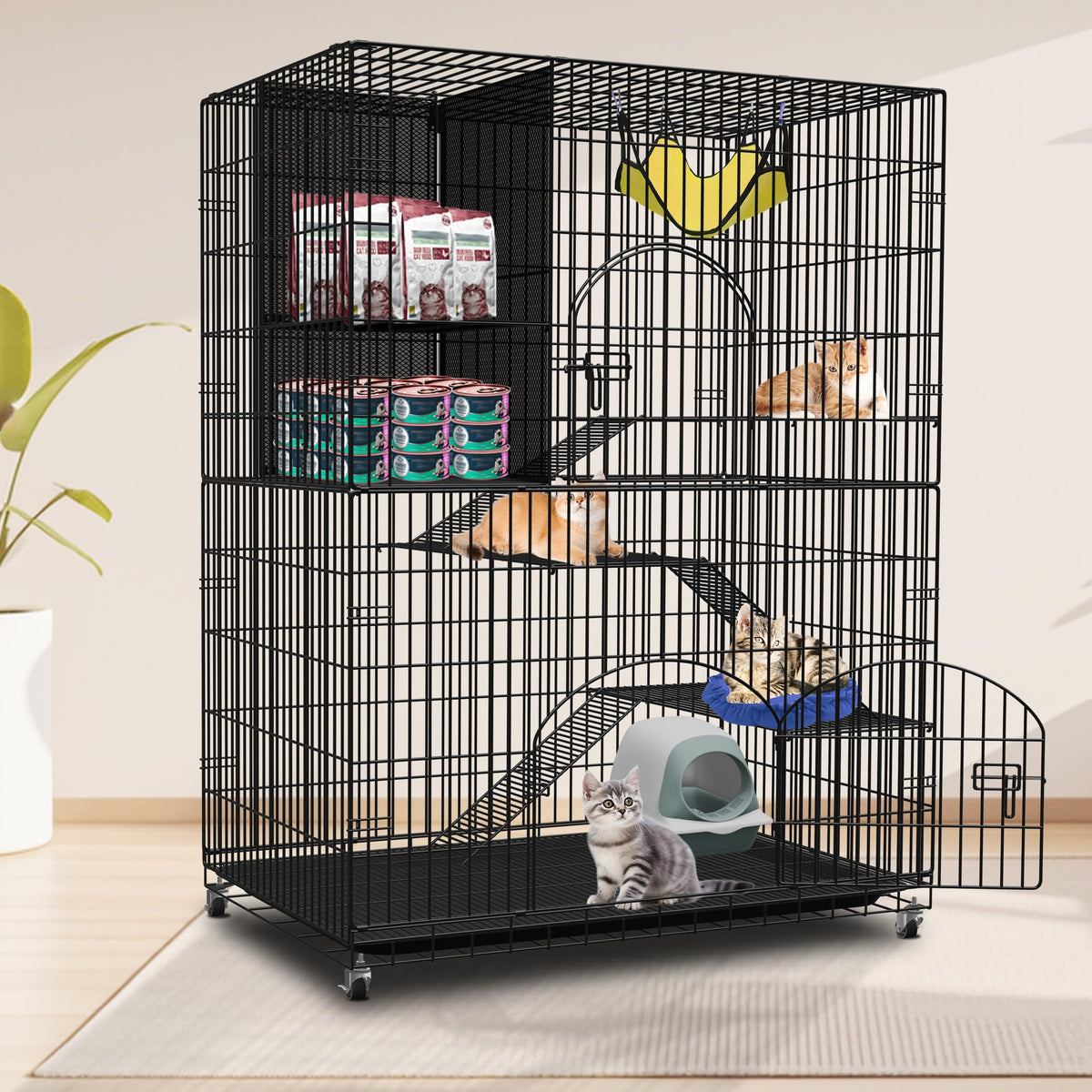 Extra Large 4-Tier Indoor Cat Cage with Wheels P257557