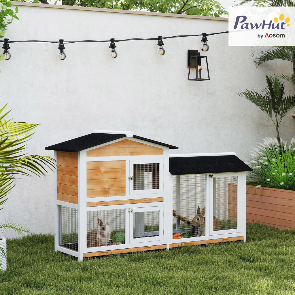 62" Wooden Small Animal Hutch with Run Area W69020