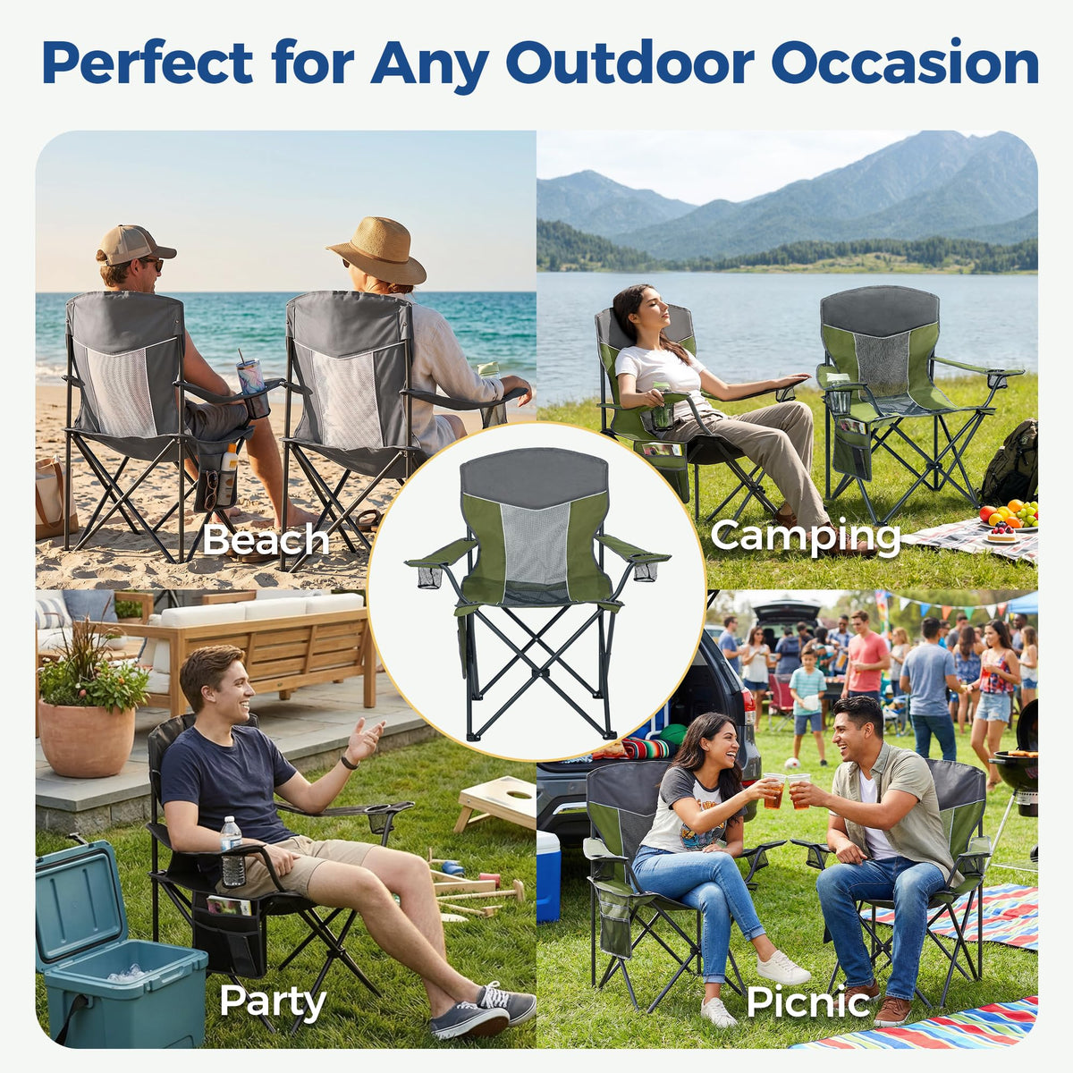 Oversized XL Camping Chair 2-Pack with Mesh Back, Green G5100