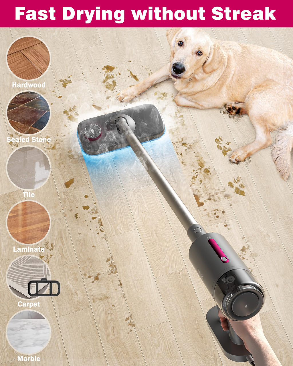 7in1 Handheld Steam Mop 1500W 23ft Cord W8496