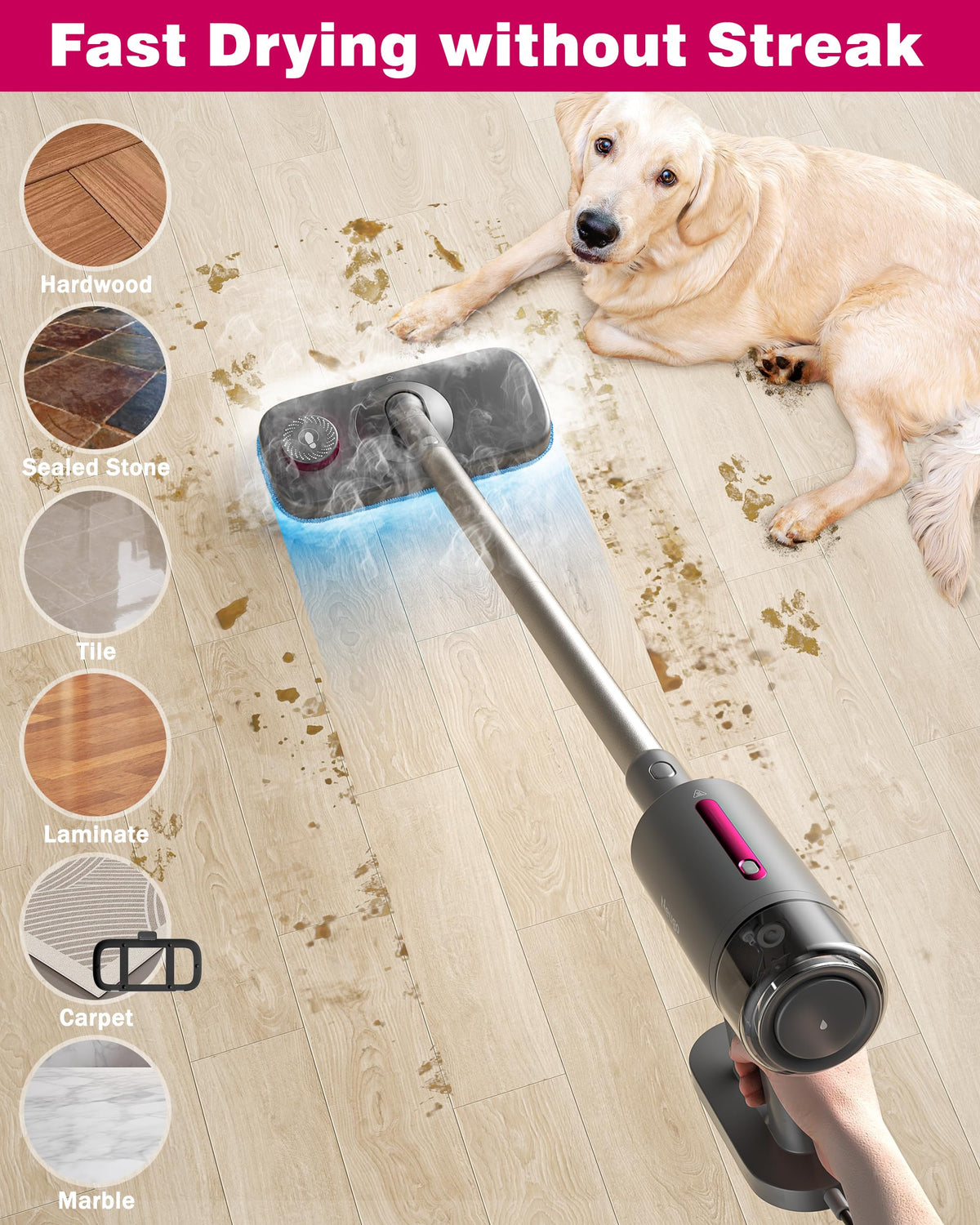 7in1 Handheld Steam Mop 1500W 23ft Cord W8496