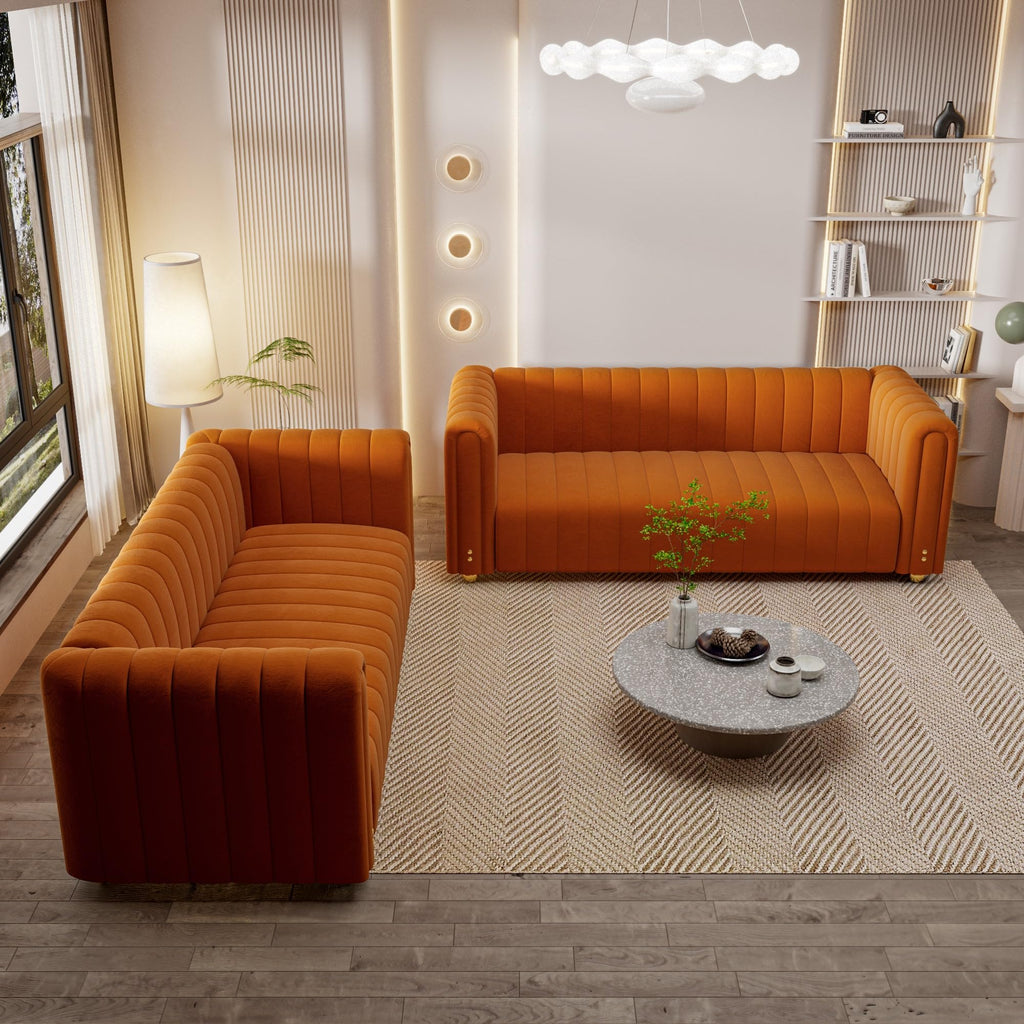 Velvet Sofa Set with Gold Metal Legs F3677
