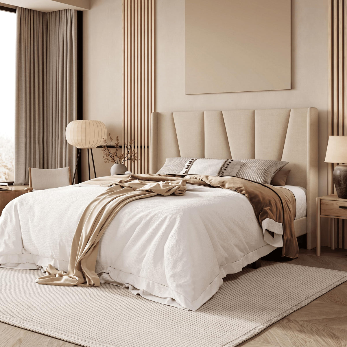 Queen Size Linen Bed Frame with Headboard Y127