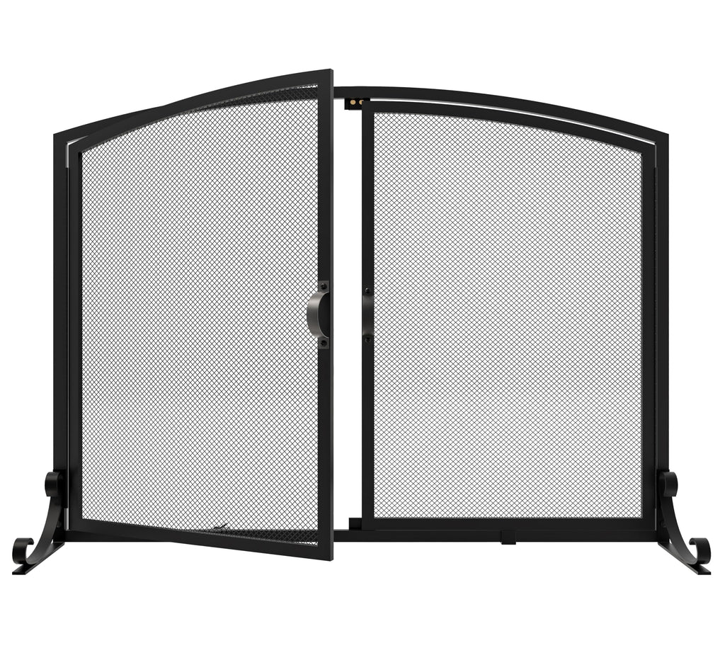 Arched Metal Fireplace Screen 2-Panel Spark Guard O866