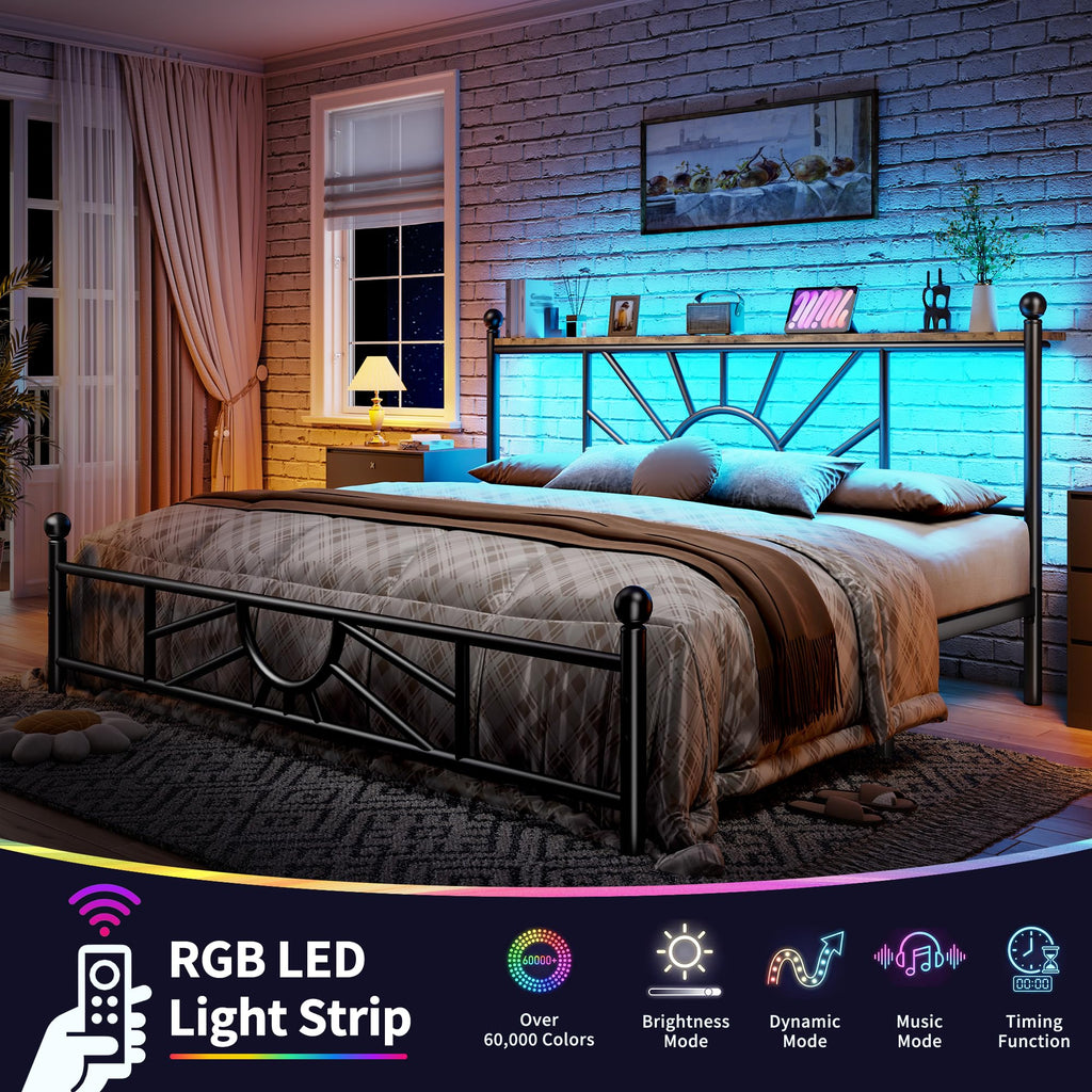 King Size Metal Platform Bed Frame with LED Lights P908443