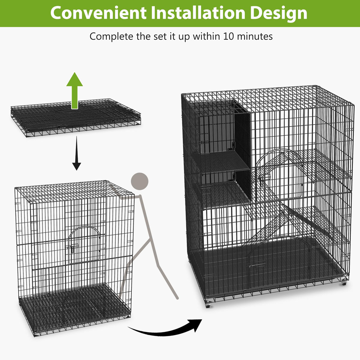 Extra Large 4-Tier Indoor Cat Cage with Wheels P257557