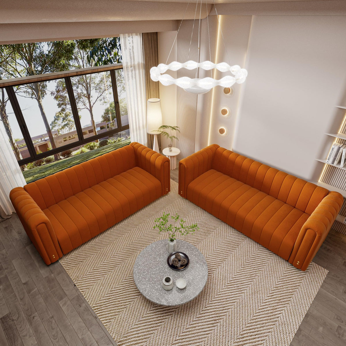 Velvet Sofa Set with Gold Metal Legs F3677