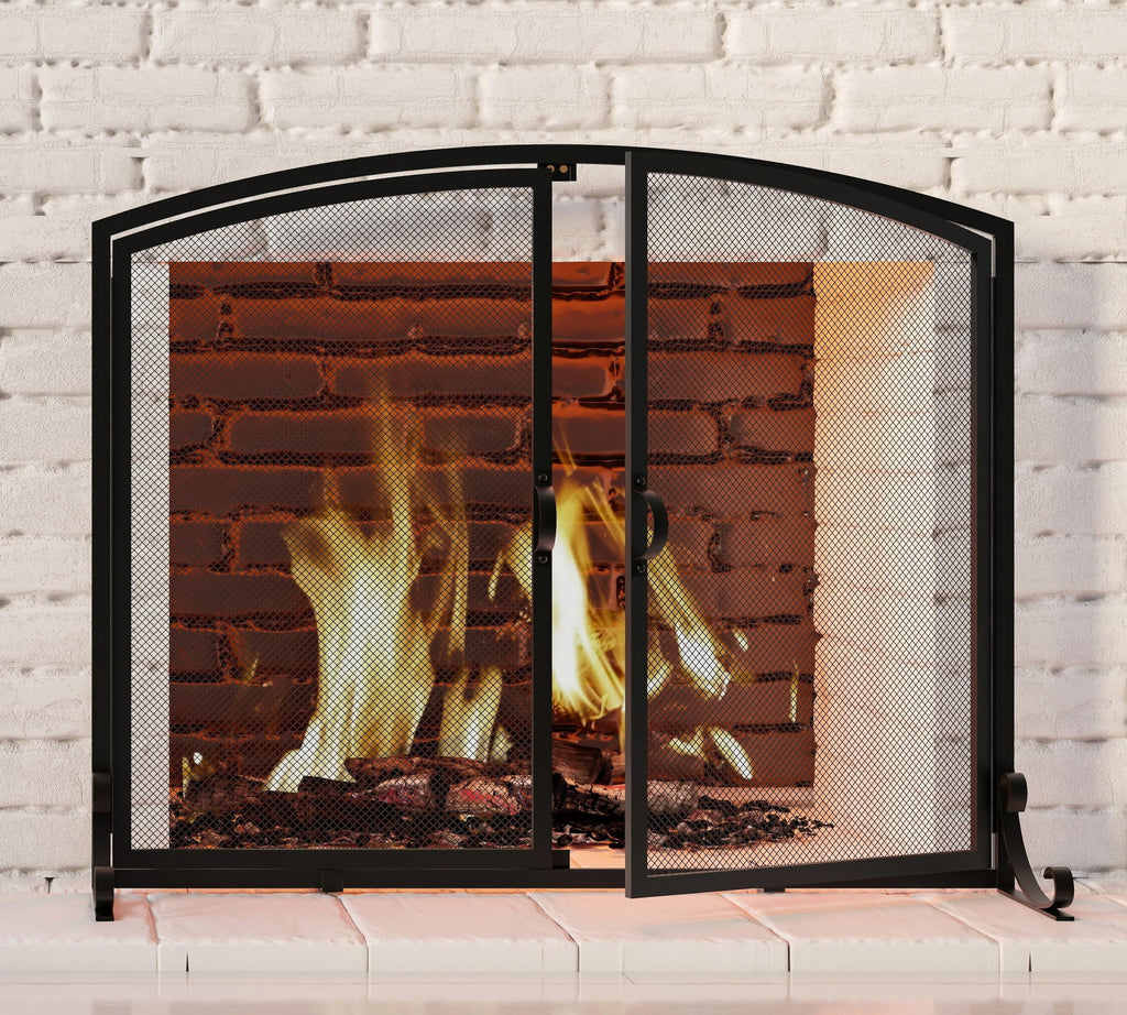Arched Metal Fireplace Screen 2-Panel Spark Guard O866