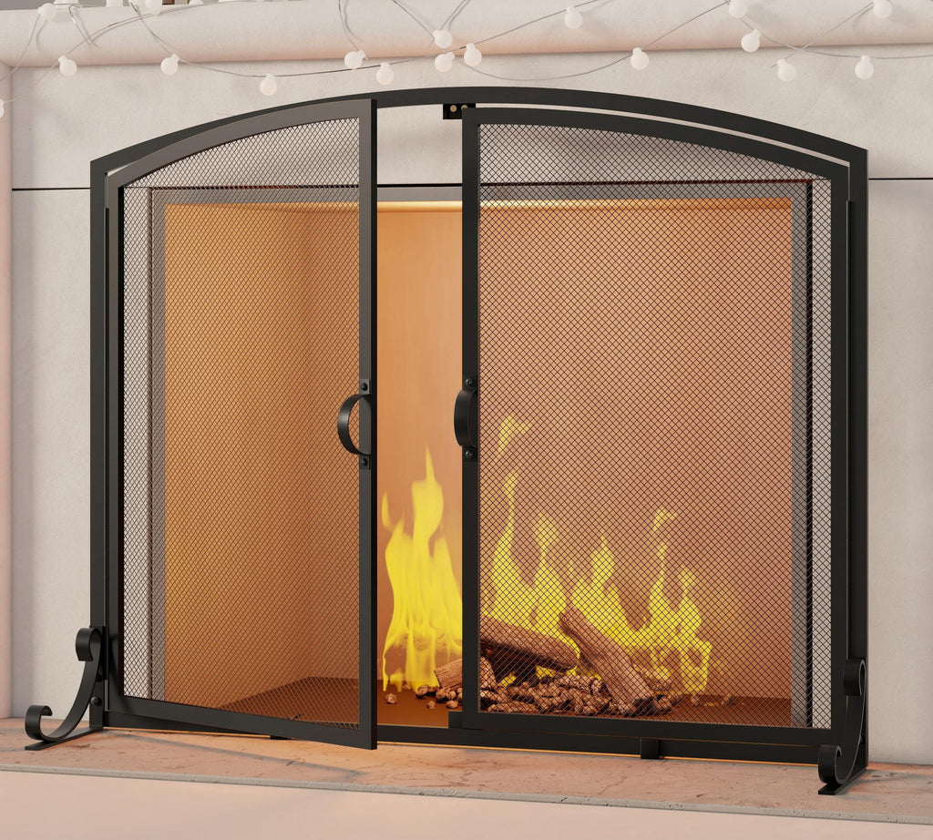 Arched Metal Fireplace Screen 2-Panel Spark Guard O866